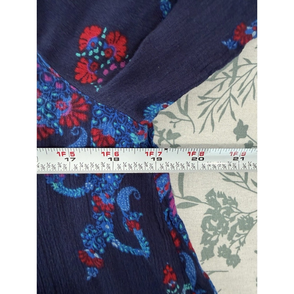 New Directions Peasant Blouse Small Navy Blue Floral Boho Flutter Sleeve - Picture 6 of 7